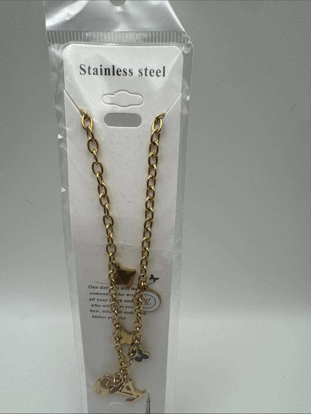 Stainless Steel Gold Charm Chain Necklace - Gold